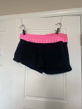 Lululemon Astro Shorts Black with Pink Striped Roll-Down Waistband